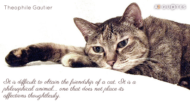 Cita de Theophile Gautier: Es difícil obtener la amistad de un gato. Es una...