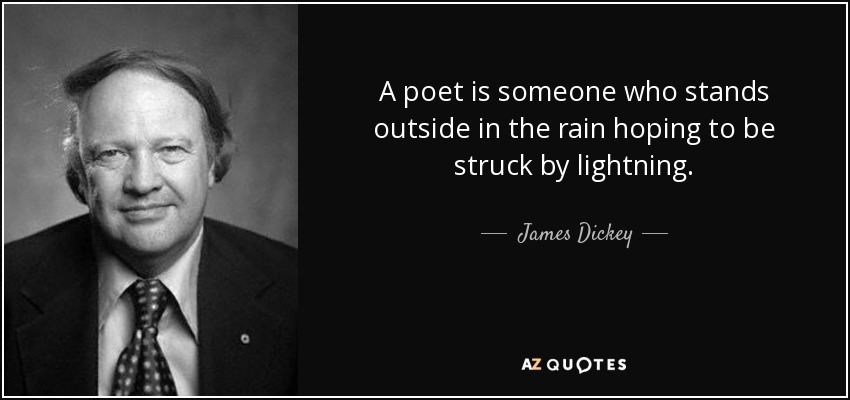 A poet is someone who stands outside in the rain hoping to be struck by lightning. - James Dickey