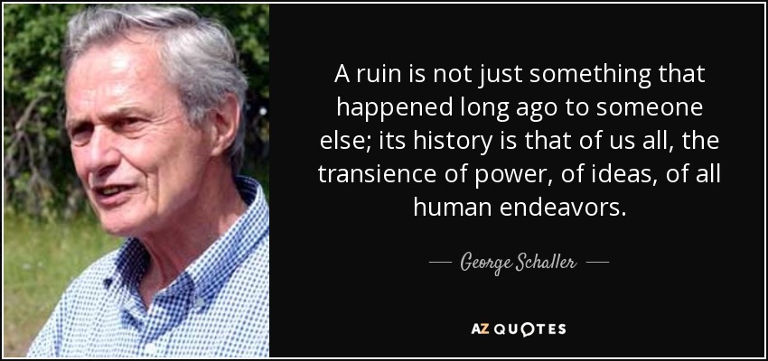 A ruin is not just something that happened long ago to someone else; its history is that of us all, the transience of power, of ideas, of all human endeavors. - George Schaller