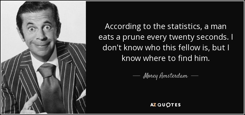 According to the statistics, a man eats a prune every twenty seconds. I don't know who this fellow is, but I know where to find him. - Morey Amsterdam