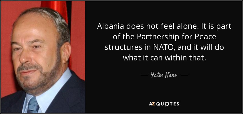 Albania no se siente sola. Forma parte de las estructuras de la Asociación para la Paz de la OTAN, y hará lo que pueda dentro de ella. - Fatos Nano