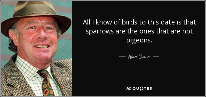 All I know of birds to this date is that sparrows are the ones that are not pigeons. - Alan Coren