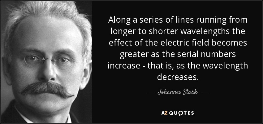 Along a series of lines running from longer to shorter wavelengths the effect of the electric field becomes greater as the serial numbers increase - that is, as the wavelength decreases. - Johannes Stark