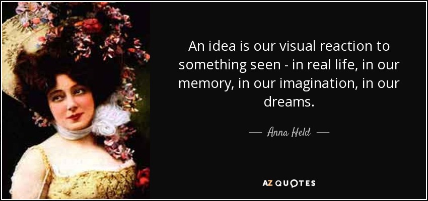 An idea is our visual reaction to something seen - in real life, in our memory, in our imagination, in our dreams. - Anna Held