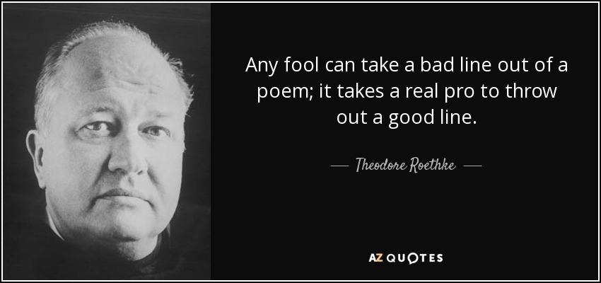 Any fool can take a bad line out of a poem; it takes a real pro to throw out a good line. - Theodore Roethke