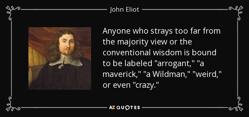 Anyone who strays too far from the majority view or the conventional wisdom is bound to be labeled 