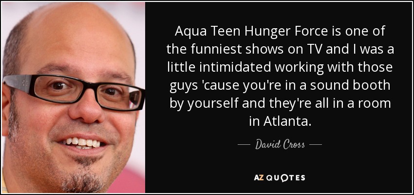 Aqua Teen Hunger Force is one of the funniest shows on TV and I was a little intimidated working with those guys 'cause you're in a sound booth by yourself and they're all in a room in Atlanta. - David Cross