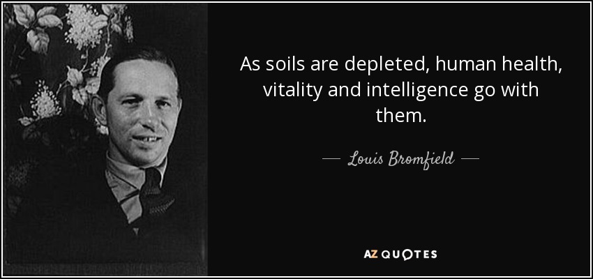 As soils are depleted, human health, vitality and intelligence go with them. - Louis Bromfield