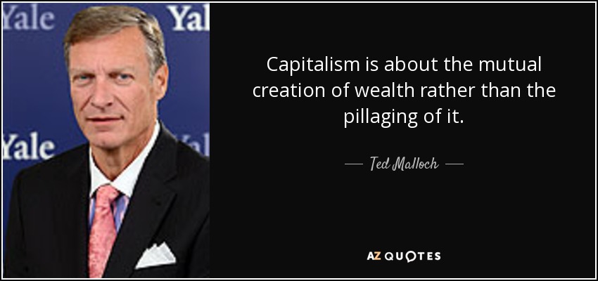 Capitalism is about the mutual creation of wealth rather than the pillaging of it. - Ted Malloch