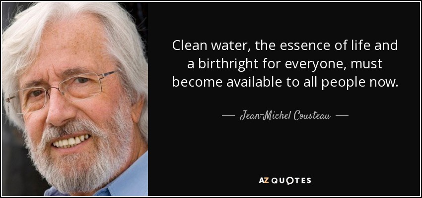 Clean water, the essence of life and a birthright for everyone, must become available to all people now. - Jean-Michel Cousteau