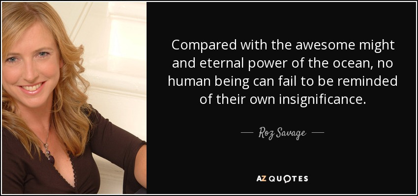 Compared with the awesome might and eternal power of the ocean, no human being can fail to be reminded of their own insignificance. - Roz Savage