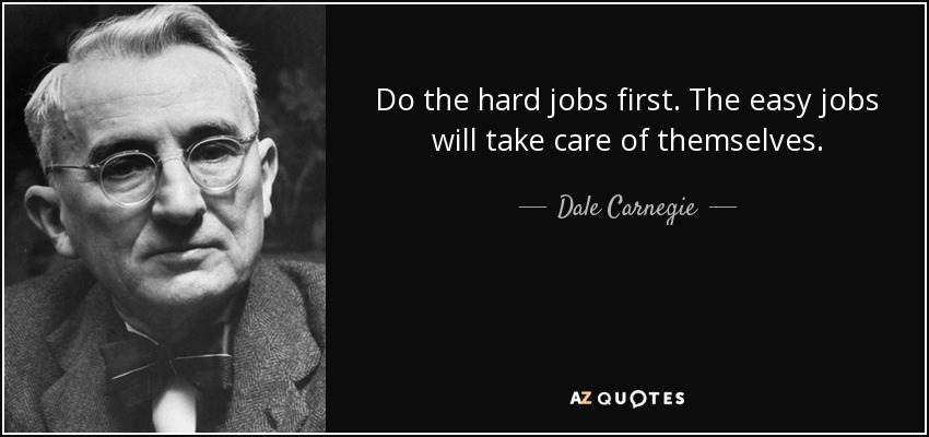 Do the hard jobs first. The easy jobs will take care of themselves. - Dale Carnegie