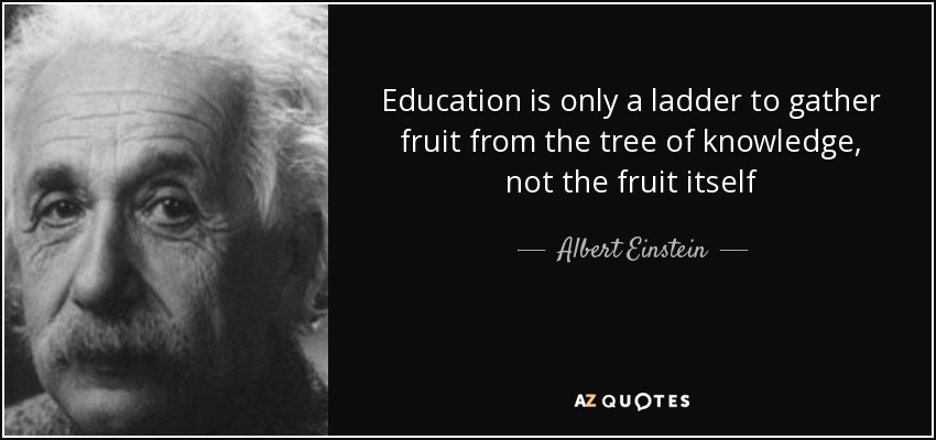 Education is only a ladder to gather fruit from the tree of knowledge, not the fruit itself - Albert Einstein