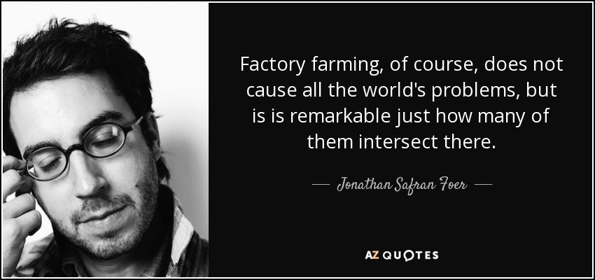 Factory farming, of course, does not cause all the world's problems, but is is remarkable just how many of them intersect there. - Jonathan Safran Foer