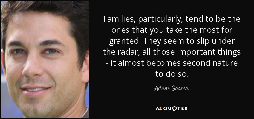 La familia, en particular, suele ser lo que más se da por sentado. Todas esas cosas importantes parecen pasar desapercibidas, casi se convierten en algo natural. - Adán García