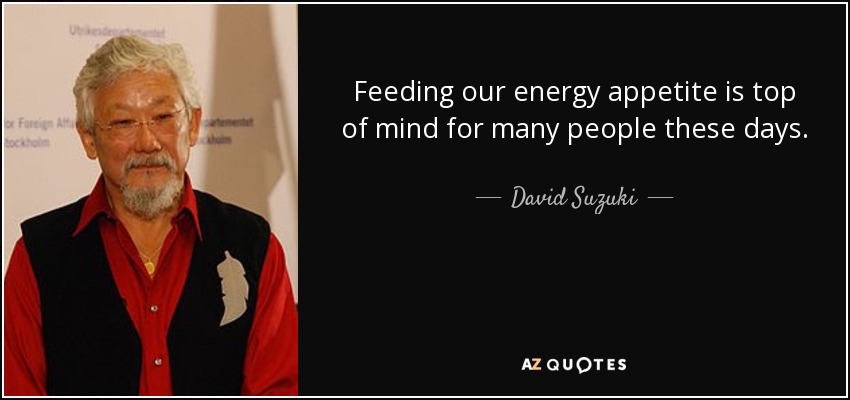 Feeding our energy appetite is top of mind for many people these days. - David Suzuki