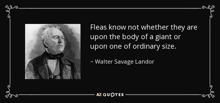 Las pulgas no saben si están sobre el cuerpo de un gigante o sobre uno de tamaño ordinario. - Walter Savage Landor