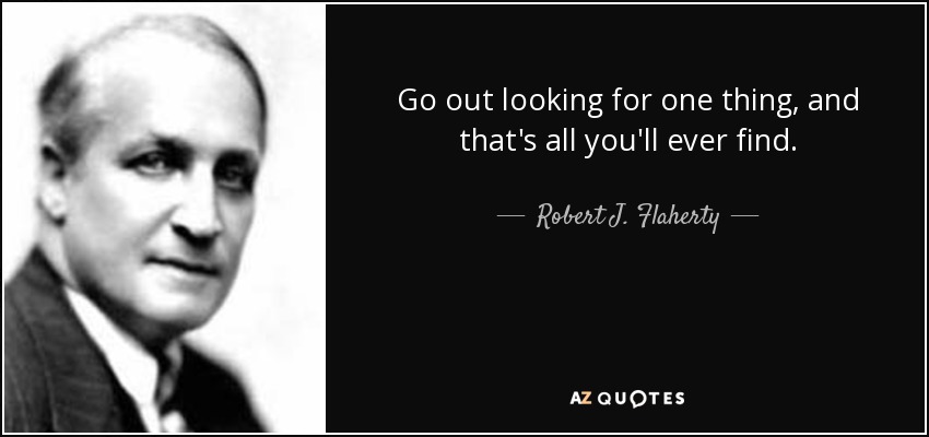 Go out looking for one thing, and that's all you'll ever find. - Robert J. Flaherty