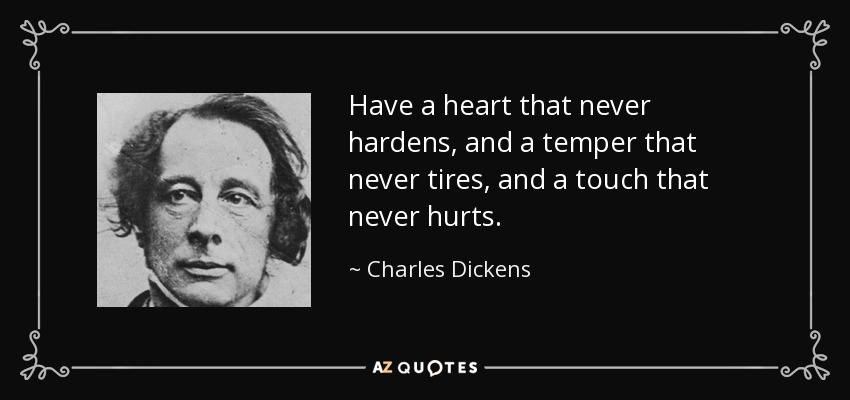 Have a heart that never hardens, and a temper that never tires, and a touch that never hurts. - Charles Dickens