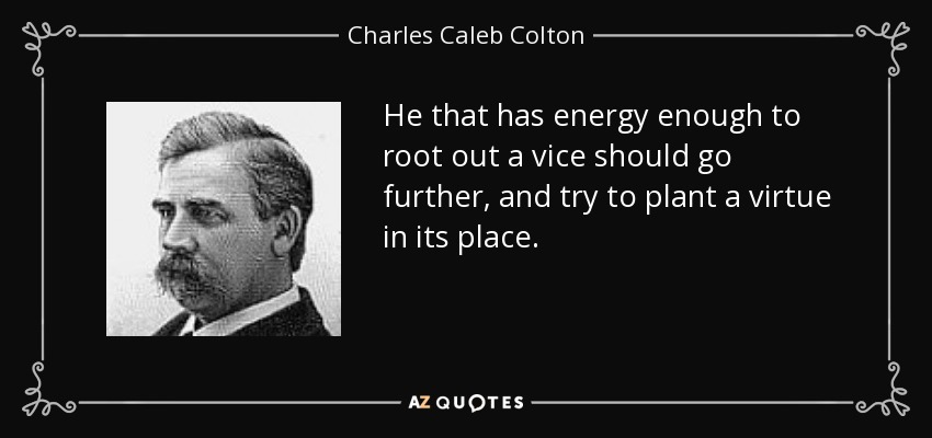 Aquel que tiene la energía suficiente para erradicar un vicio debe ir más allá y tratar de plantar una virtud en su lugar. - Charles Caleb Colton