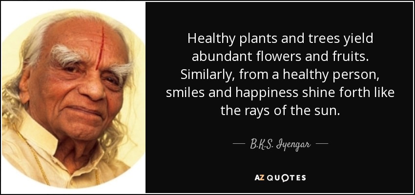 Healthy plants and trees yield abundant flowers and fruits. Similarly, from a healthy person, smiles and happiness shine forth like the rays of the sun. - B.K.S. Iyengar