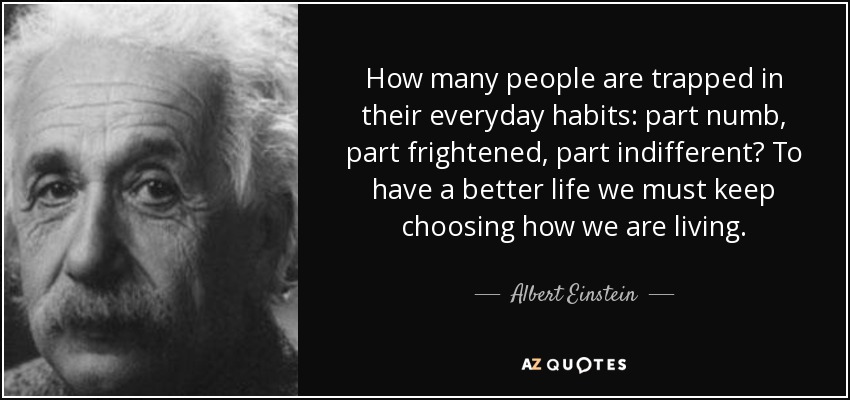 How many people are trapped in their everyday habits: part numb, part frightened, part indifferent? To have a better life we must keep choosing how we are living. - Albert Einstein