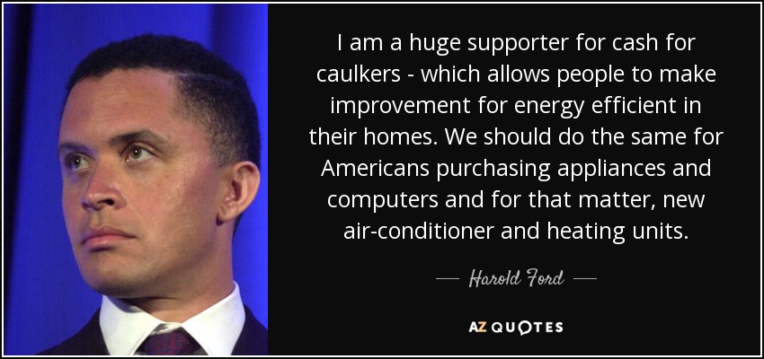 I am a huge supporter for cash for caulkers - which allows people to make improvement for energy efficient in their homes. We should do the same for Americans purchasing appliances and computers and for that matter, new air-conditioner and heating units. - Harold Ford, Jr.