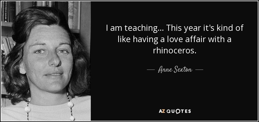 Estoy enseñando... Este año es como tener una historia de amor con un rinoceronte. - Anne Sexton