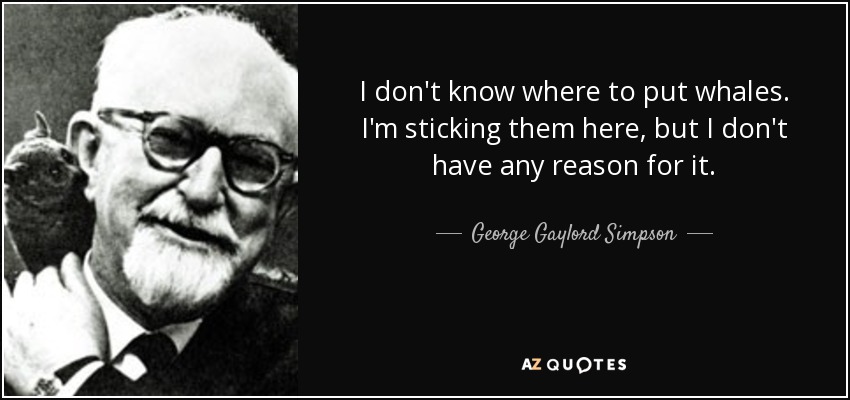 I don't know where to put whales. I'm sticking them here, but I don't have any reason for it. - George Gaylord Simpson