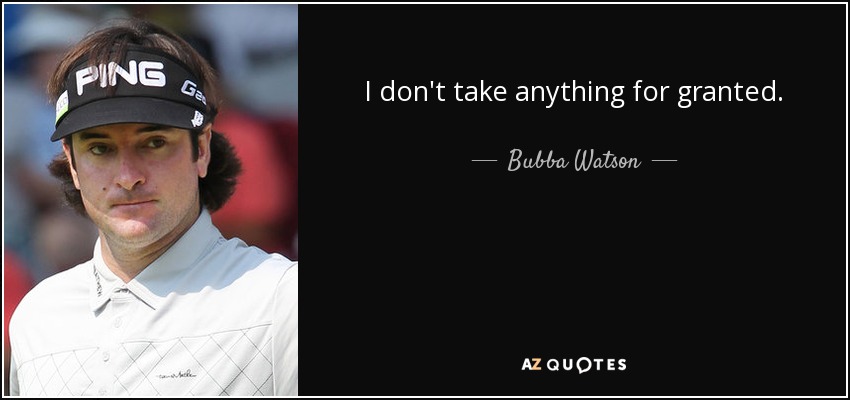 I don't take anything for granted. - Bubba Watson