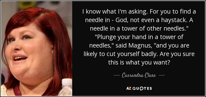 I know what I'm asking. For you to find a needle in - God, not even a haystack. A needle in a tower of other needles.