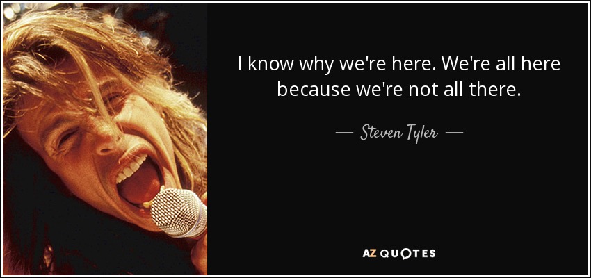 I know why we're here. We're all here because we're not all there. - Steven Tyler