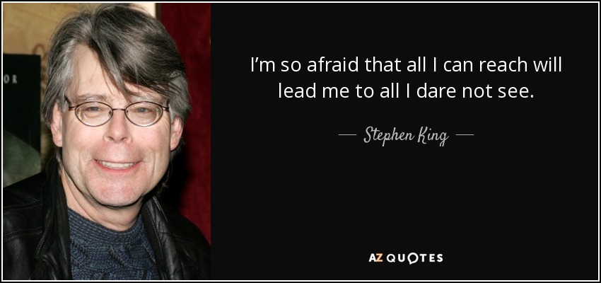 I’m so afraid that all I can reach will lead me to all I dare not see. - Stephen King