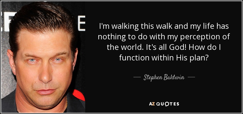 I'm walking this walk and my life has nothing to do with my perception of the world. It's all God! How do I function within His plan? - Stephen Baldwin