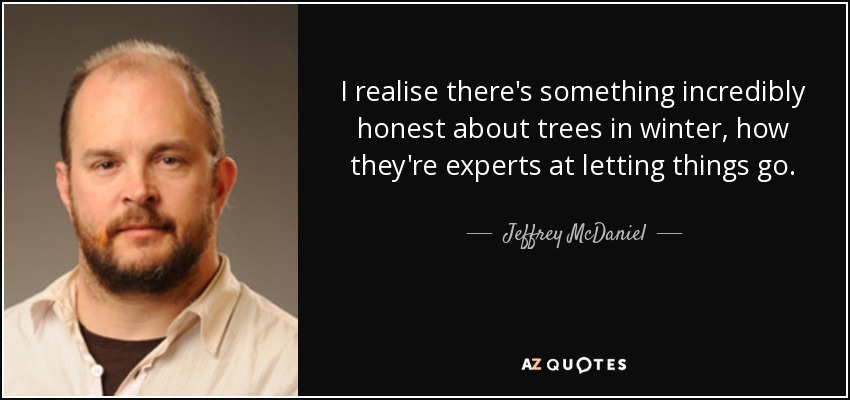 I realise there's something incredibly honest about trees in winter, how they're experts at letting things go. - Jeffrey McDaniel