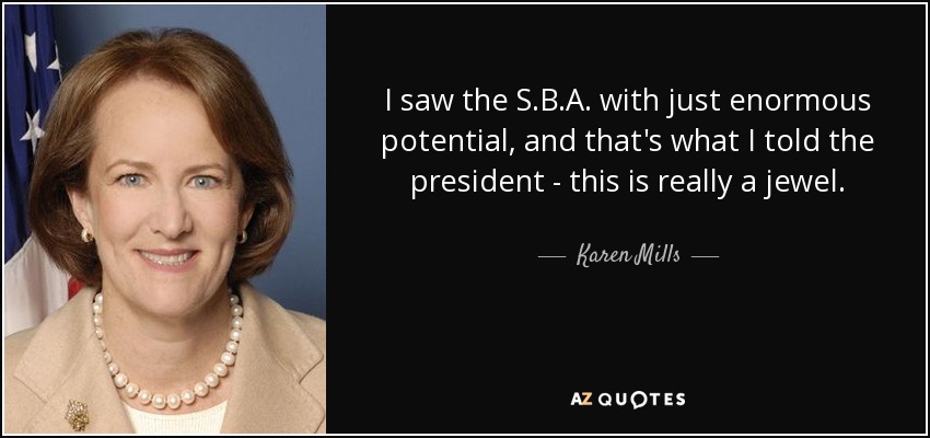 I saw the S.B.A. with just enormous potential, and that's what I told the president - this is really a jewel. - Karen Mills