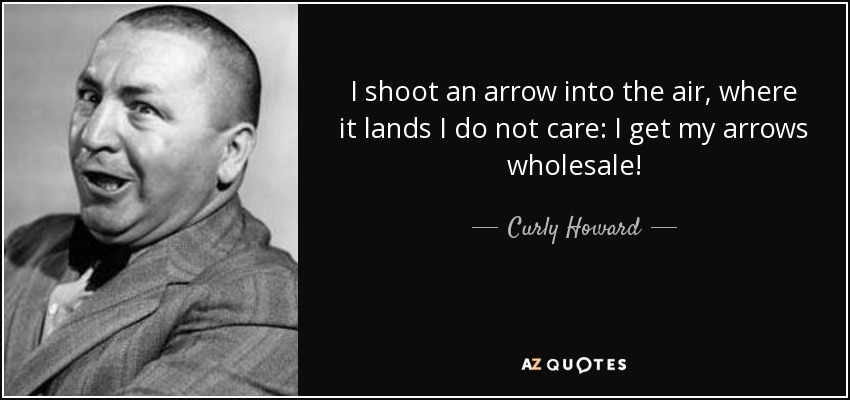 I shoot an arrow into the air, where it lands I do not care: I get my arrows wholesale! - Curly Howard