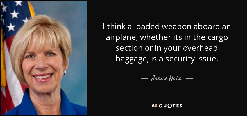 Creo que un arma cargada a bordo de un avión, ya sea en la sección de carga o en el equipaje de mano, es un problema de seguridad. - Janice Hahn