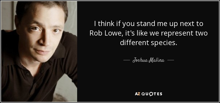 I think if you stand me up next to Rob Lowe, it's like we represent two different species. - Joshua Malina