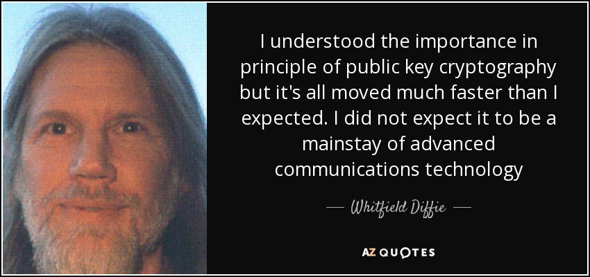 I understood the importance in principle of public key cryptography but it's all moved much faster than I expected. I did not expect it to be a mainstay of advanced communications technology - Whitfield Diffie