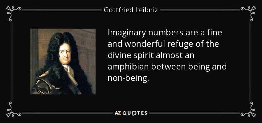 Imaginary numbers are a fine and wonderful refuge of the divine spirit almost an amphibian between being and non-being. - Gottfried Leibniz