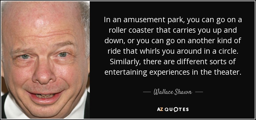 In an amusement park, you can go on a roller coaster that carries you up and down, or you can go on another kind of ride that whirls you around in a circle. Similarly, there are different sorts of entertaining experiences in the theater. - Wallace Shawn