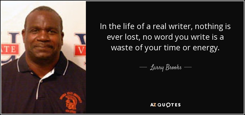 In the life of a real writer, nothing is ever lost, no word you write is a waste of your time or energy. - Larry Brooks