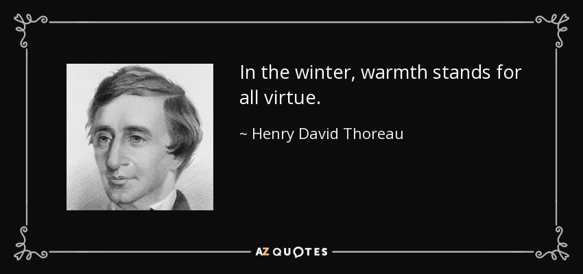 In the winter, warmth stands for all virtue. - Henry David Thoreau