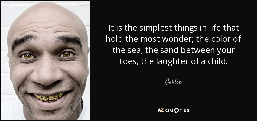 It is the simplest things in life that hold the most wonder; the color of the sea, the sand between your toes, the laughter of a child. - Goldie