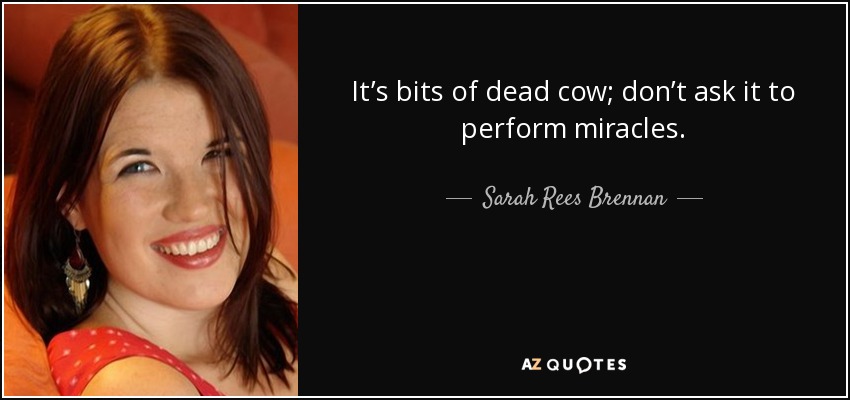 It’s bits of dead cow; don’t ask it to perform miracles. - Sarah Rees Brennan