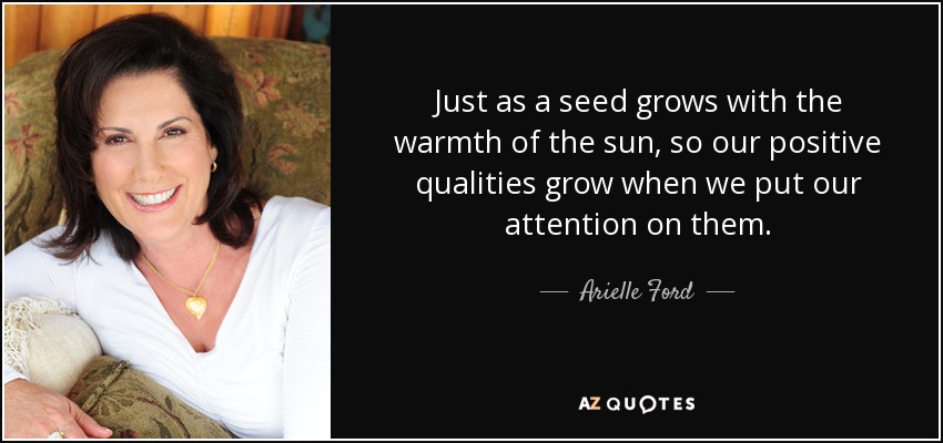 Just as a seed grows with the warmth of the sun, so our positive qualities grow when we put our attention on them. - Arielle Ford