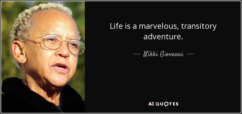 Life is a marvelous, transitory adventure. - Nikki Giovanni