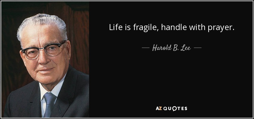 Life is fragile, handle with prayer. - Harold B. Lee