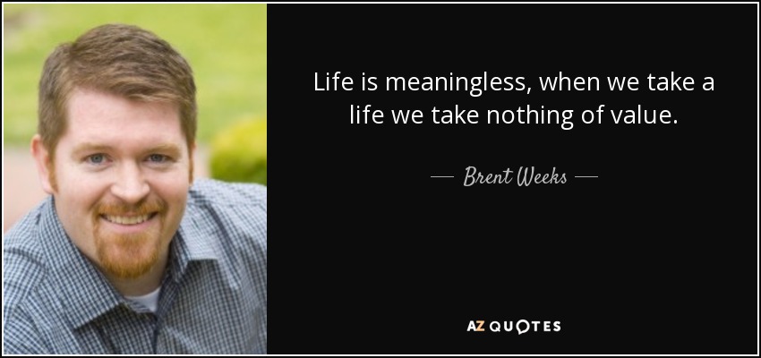 Life is meaningless, when we take a life we take nothing of value. - Brent Weeks